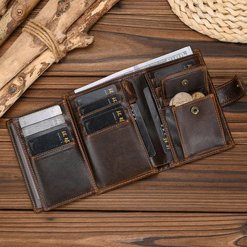 Xajzpa High Quality Genuine Leather Card Wallet Men Women RFID Genuine Leather Short Wallet Multi Cards Slots Button Man Purse